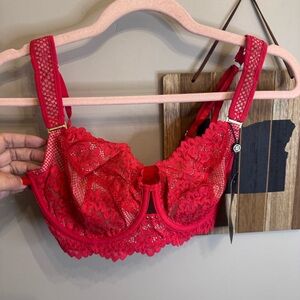 Vibrant Red Lace Underwire Bra
